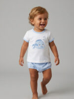 Conjunto Bebe Camiseta con Braguita Celeste Mod. Pez
