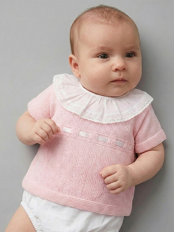 22MC-185 Conjunto Bebe Jersey Punto con Pasacintas y Braguita Mod. Macarena - Imagen 1