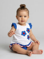 Camiseta Bebe Mangas Volantes Detalle Flores Mod. Brasil
