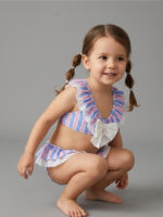 Bikini Niña Estampado a Rayas con Volante en el Escote Mod. Polinesia