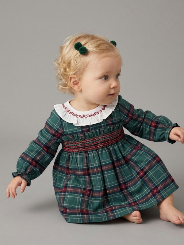 023LA-576 Vestido Bebe Cuadros con Punto Smock Mod: Luz - Imagen 1