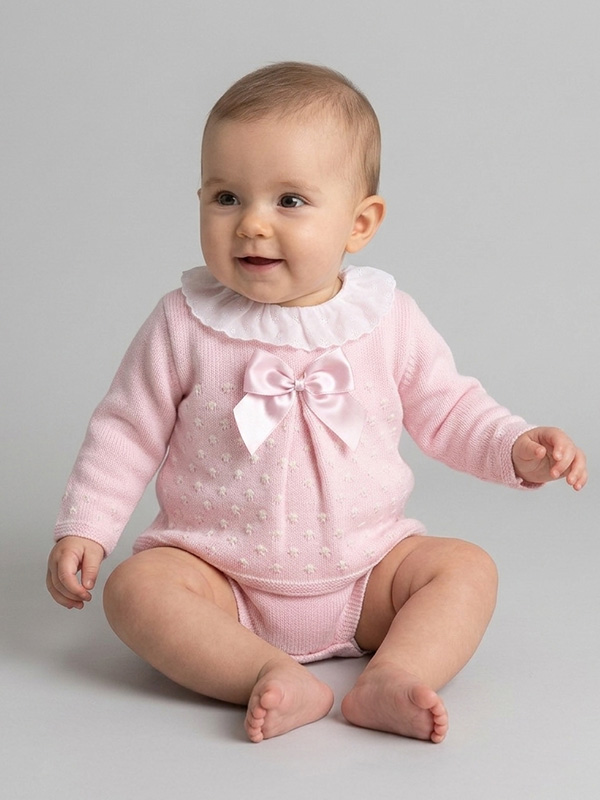 22mc-155 Conjunto Bebe Punto Jersey y Braga Mod Nácar Rosa - Imagen 1