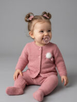 Conjunto Bebe Punto Jersey con Pompón y Polaina Mod. Ámbar