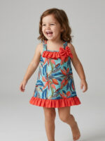 Vestido Baño Bebe Estampado Plumas