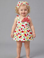 Conjunto Bebe Baño Vestido, Culetin y Bandana Mod. Cerezas