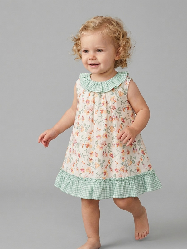 24FD-726 Vestido Bebe Estampado Flores y Vichy Mod. Angela - Imagen 1
