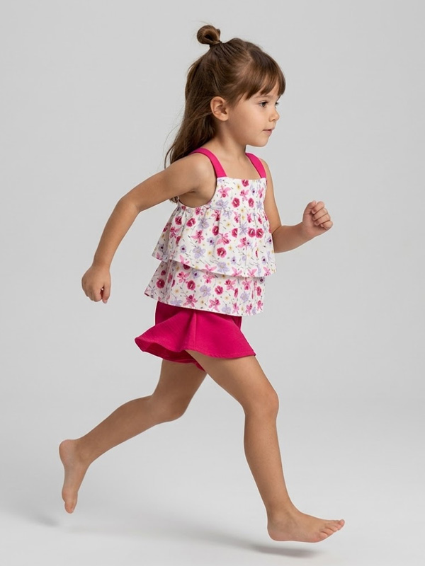 24co-520 Conjunto Top Tirantes Volantes Estampado Flores con Short Mod. Sofia - Imagen 1