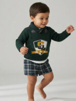 Conjunto Niño Jersey Punto, Blusa con Punto Smock y Pantalón a Cuadros Mod. School
