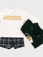 Conjunto Niño Jersey Punto, Blusa con Punto Smock y Pantalón a Cuadros Mod. School - Imagen 3