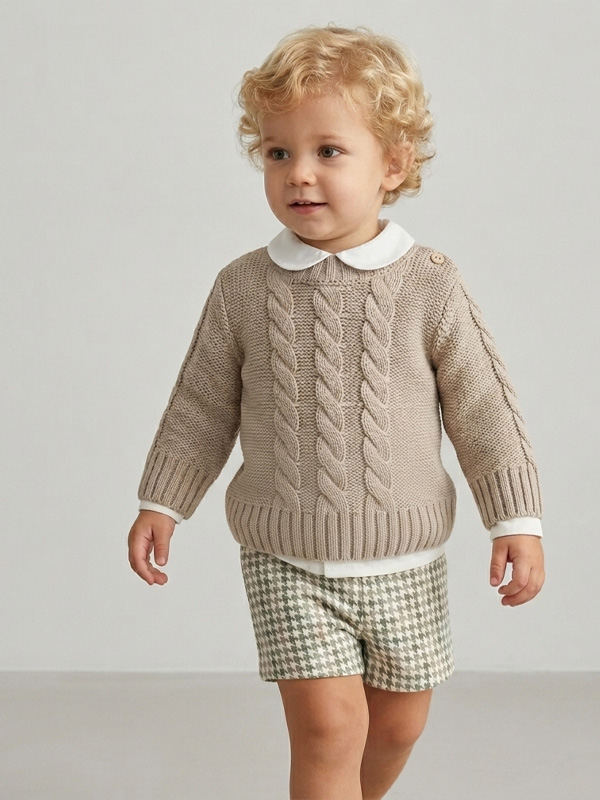 VLCJ-05 Conjunto Niño Jersey Punto, Blusa con Punto Smock y Pantalón Estampado Mod. Otoño - Imagen 1
