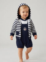 Conjunto Bebe Chaqueta a Rayas, Camiseta y Peto Mod. Pirata