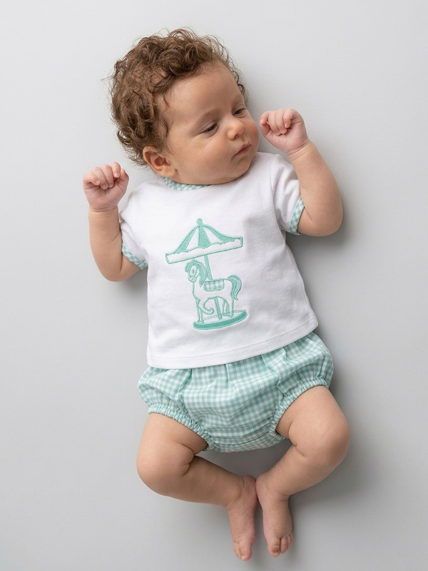 25CB-544 Conjunto Bebe Camiseta Estampada y Braguita Mod. Carrusel - Imagen 1
