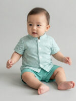 Conjunto Bebe Camisa Vichy y Pantalón Corto Mod. Vichy